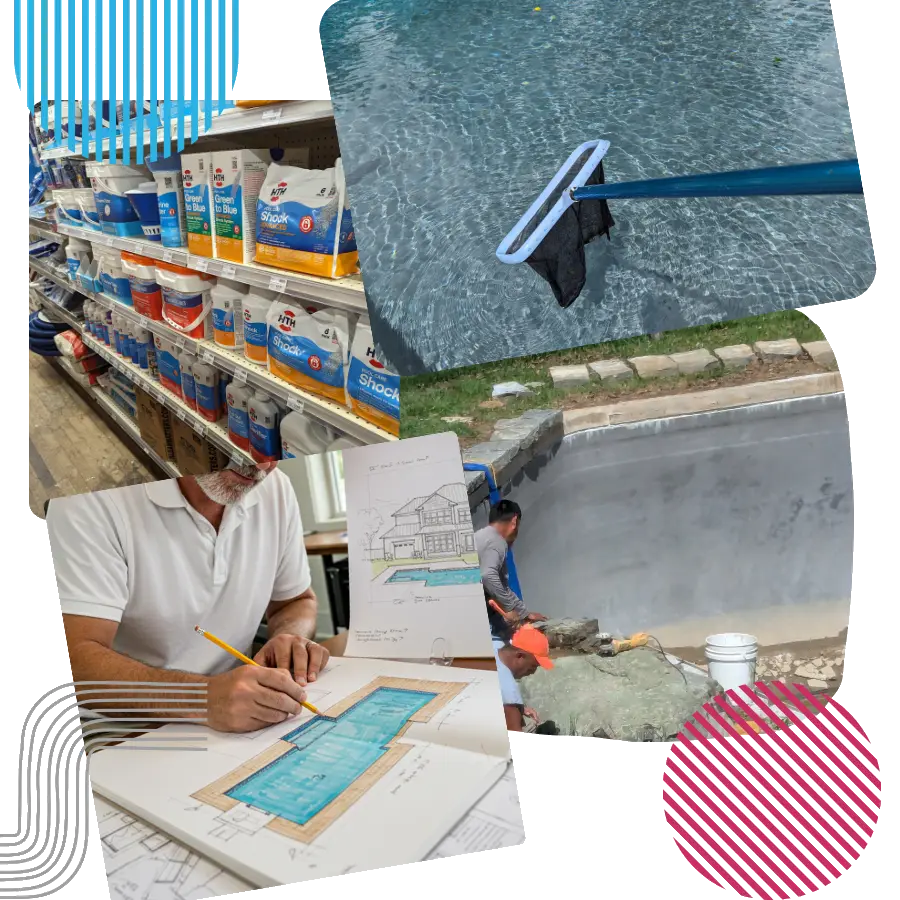 collage of pool professions with designs