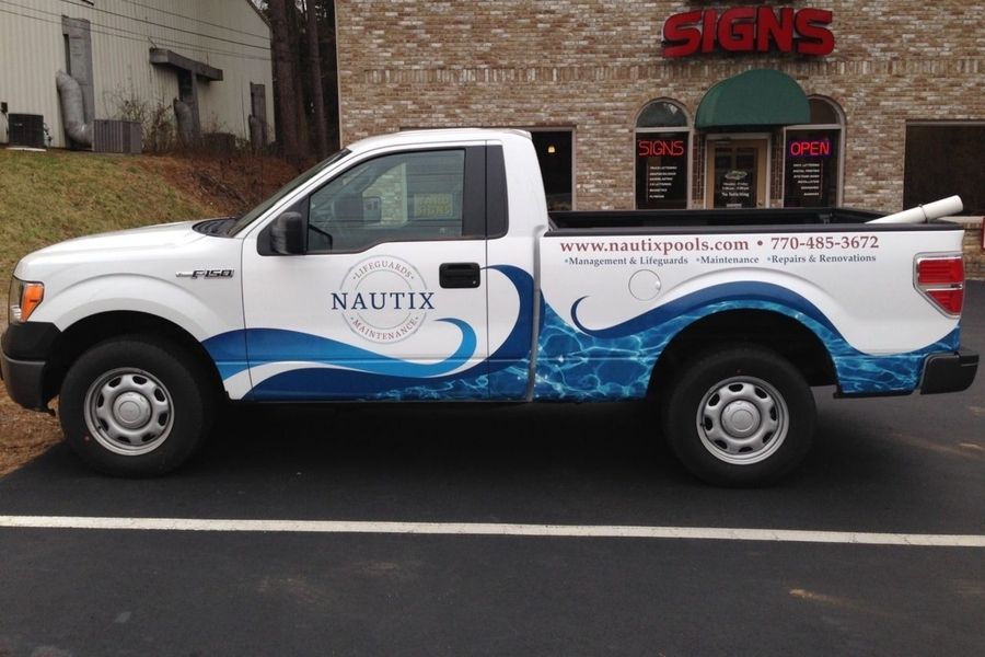 A truck wrapped for a pool business